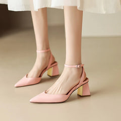 Futurecen NEW Summer Woman Shoes Sheep Suede Leather Shoes for Women Pointed Toe Chunky Heel Women Sandals Slingback High Heels Chic Shoes