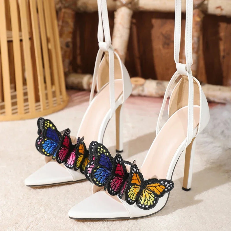 Futurecen Open Toe Ankle Cross-tied Women Sandals Fashion Sexy Butterfly-knot Thin High Heels Stripper Shoes Zapatillas De Mujer