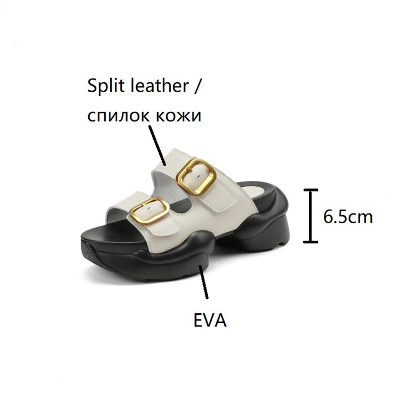 Futurecen Summer Women Shoes Genuine Leather Shoes Women Belt Buckle Women Sandals Thick Heel Shoes Platform Sandals Casual Slippers