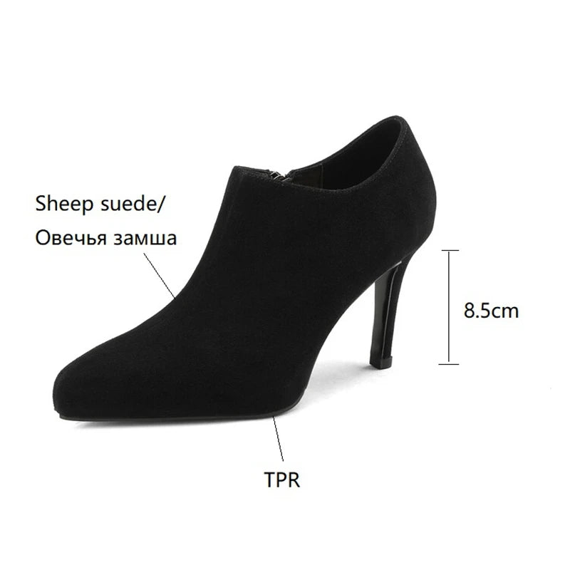 Futurecen Spring/Autumn Women Shoes Pointed Toe Thin Heel Ankle Boots Solid High Heels Sheep Suede Shoes for Women Sexy Heel Shoes