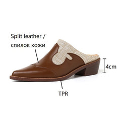 Futurecen  -  Summer Shoes Women Covered Toe Women Slippers Chunky Heel Mules Split Leather Shoes for Women Slingback Sandals Handmade Shoes