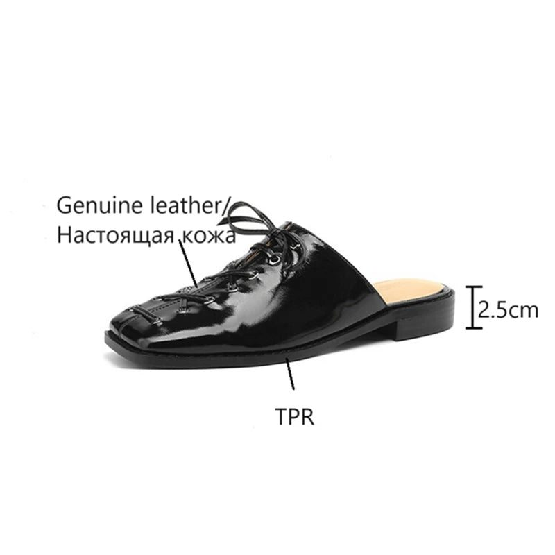 Futurecen  -  NEW Summer Women Shoes Genuine Leather Shoes for Women Cover Toe Low Heel Slippers Concise Cross-tied Square Toe Women Sandals