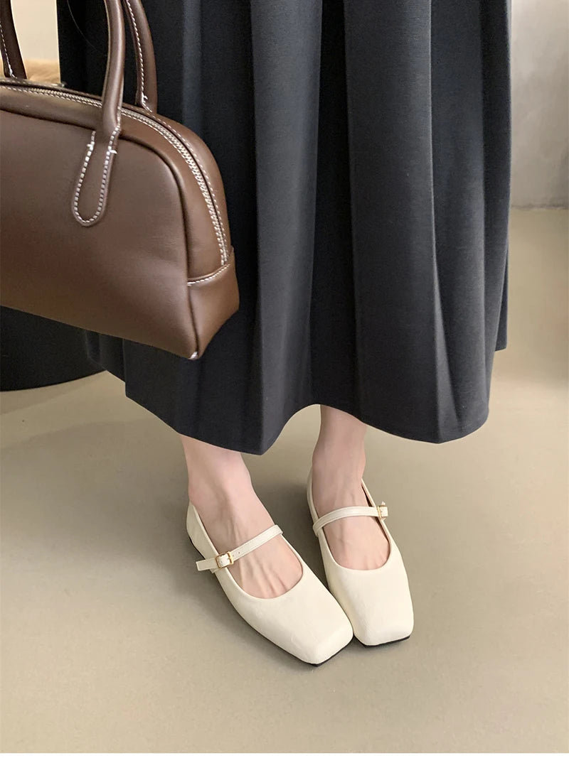 Futurecen Vintage Spring Women Mary Jane Shoes Fashion Ladies Casual Soft Sole Flats Women's Comfort Square Toe Grandma's Shoes