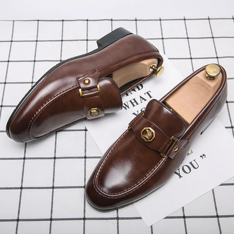 Futurecen Brown Men Loafers Shoes Square Toe Slip-On Business Men Dress Sheos  Size 38-48 Zapatos De Vestir Hombre