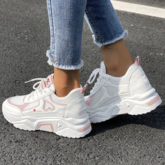 New Letter Graphic Lace-up Front Wedge Sneakers Women Breath Thick Bottom Shoes Lace-Up Flat Leisure Shoes Outside Fashion