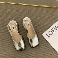 Autumn Thick Heel Baotou Sandals Mary Jane Sandals for Women Shoes Fashion Chunky Heels Square Toe Dress Comfortable Sandals