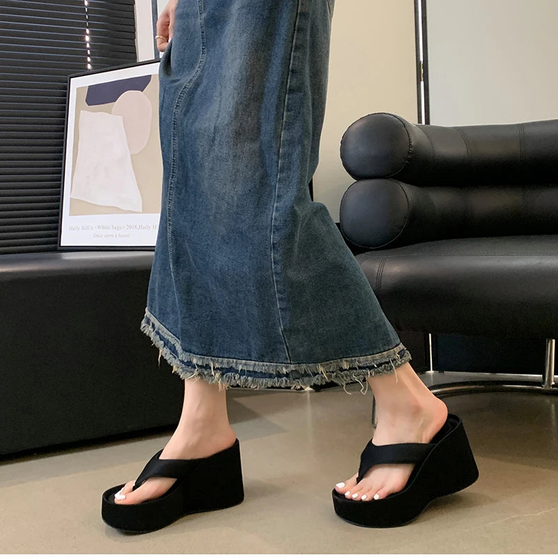 Futurecen 2024 Summer Platform Women Slippers Fashion Elegant Outdoor Silvery Slides Shoes Ladies Casual Wedges Heel Sandalias