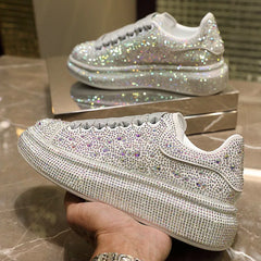 New Women Platform Shoes crystal Thick-soled White Silver Shoes Shining Crystal Sneakers Trend Casual Sneakers