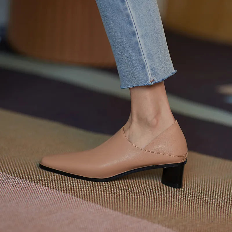 Spring Summer Arrive Dress Office Shoes Women Pumps Genuine Leather Shoes Square Toe High Heels Single Shoes Heels Women