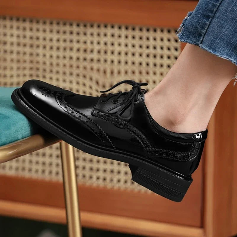 Futurecen  -  Autumn Spring Women Oxford Flats Shapes Brogues Genuine Leather Office Outsole Mole Female Ballet Derby Shoes Ladies