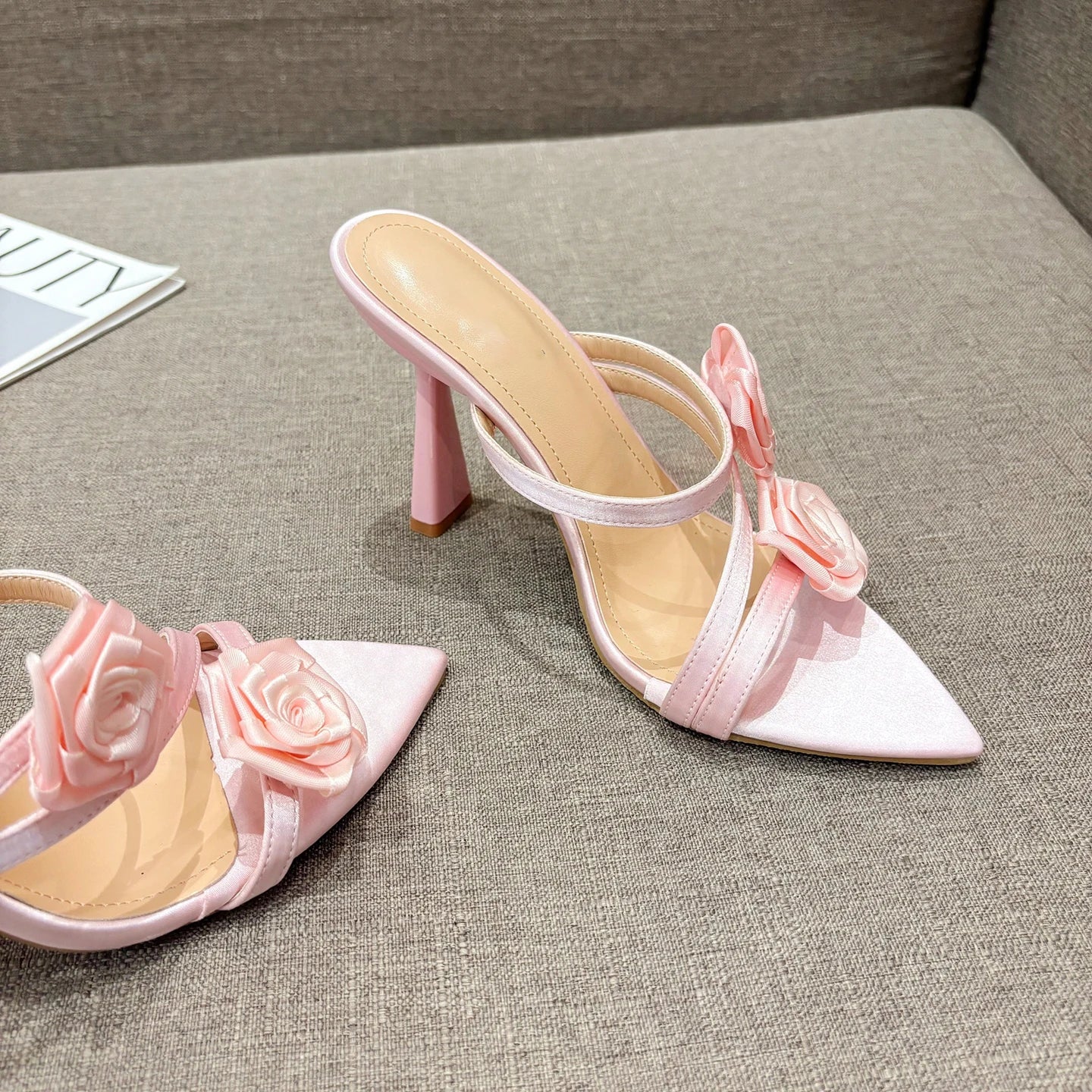 Futurecen 2024 Summer New Fashion Pointed Flower Sexy Sandals Stiletto High Heels Sexy Runway Slippers Women Elegant Banquet Shoes