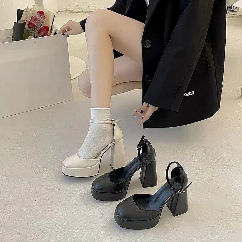 Futurecen Mary Jane Shoes Women New Spring Autumn Thick Heels High Heels Waterproof Platform Hollow Luxury Brand Women's Shoes Pumps