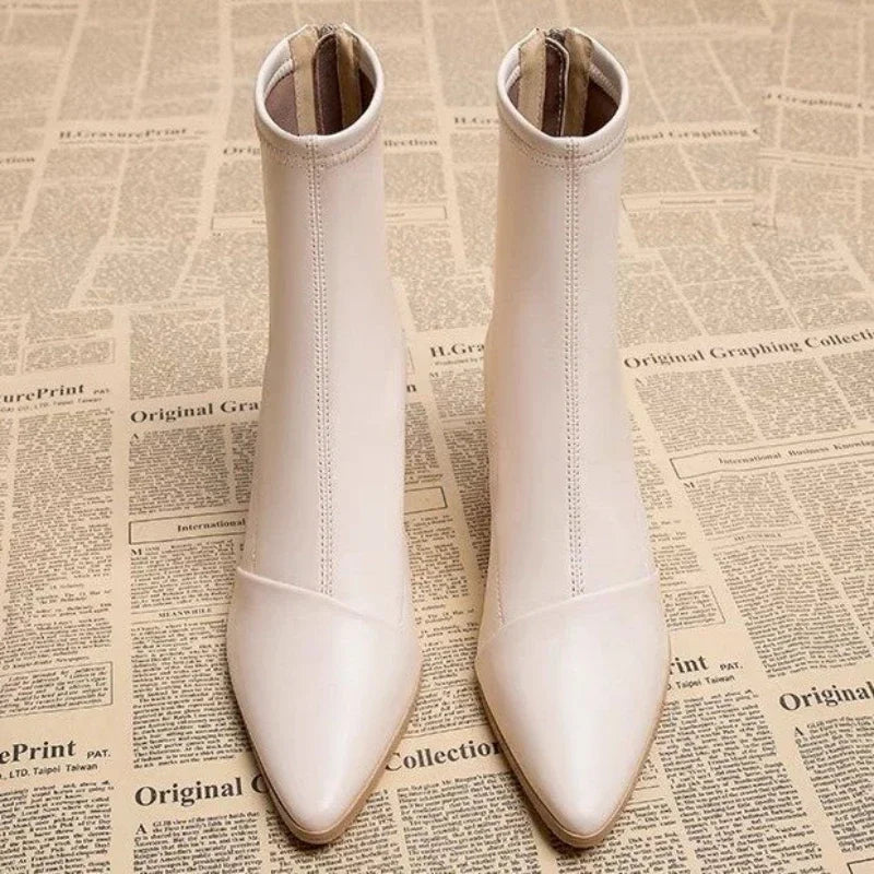 Futurecen Ankle Boots for Women's Thick Heel Spring Summer Autumn Single Boots  New Pointed High Heels  Shoes Mid-heel Fashion