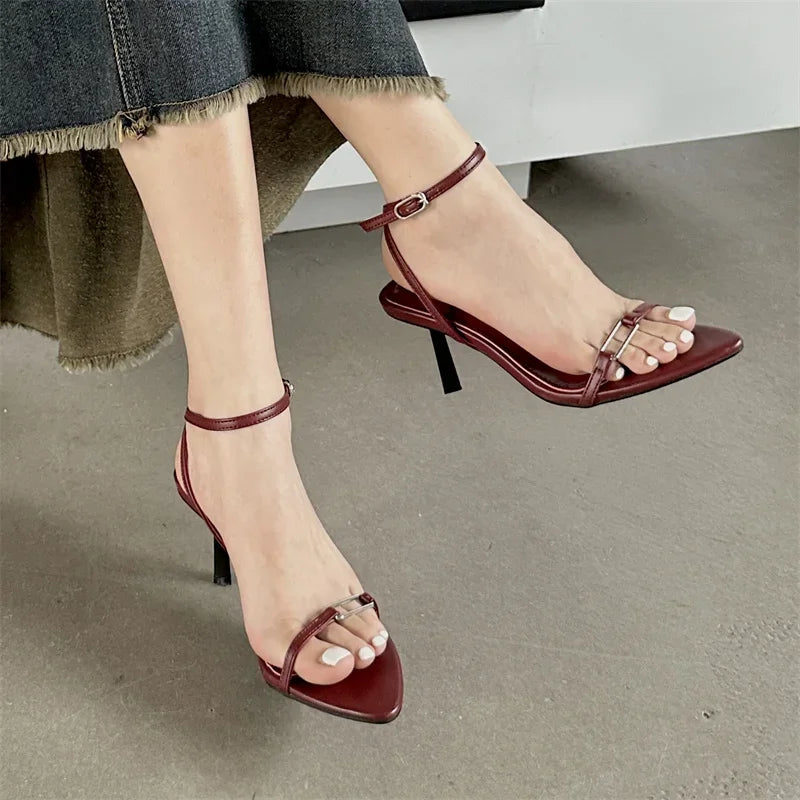 Futurecen Summer Ankle Buckle Strap Sandals Women Pointed Toe Thin High Heels Casual Hollow Out Ladies Shoes Zapatillas De Mujer