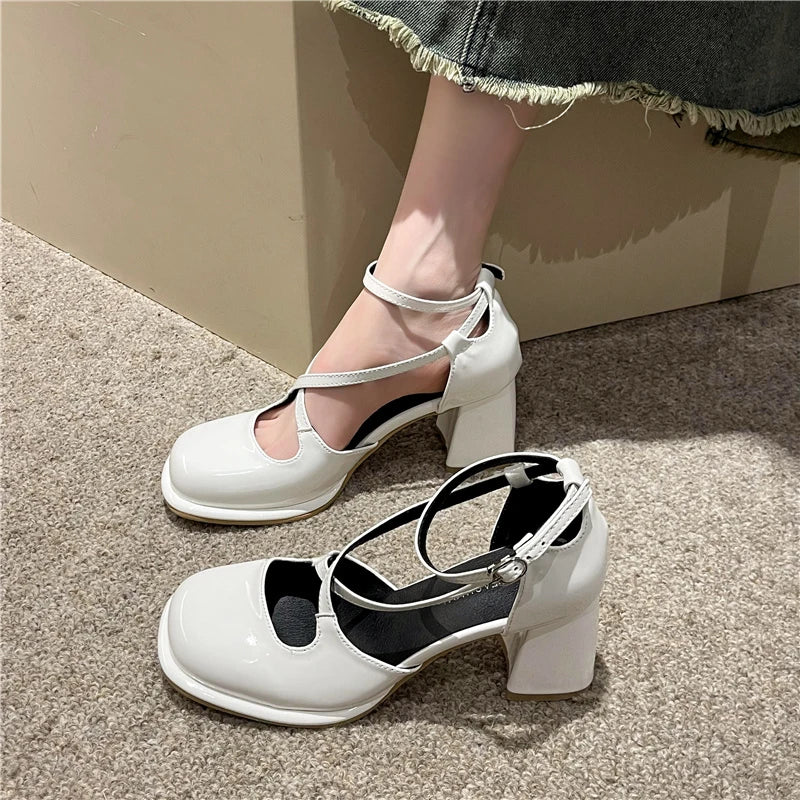 Futurecen Fashion Women Shoes 2024 High Heel Sandals Shallow Mouth Round Toe Suit Female Beige Luxury High-heeled Elastic Band  Retro