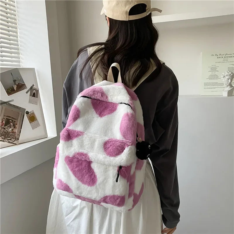 Futurecen  -  Korean Y2k Preppy Wide Shoulder Strap Student Cute School Backpack Harajuku Sweet Girl Plush Backpack Sports Fitness Bag