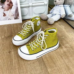 Women's Canvas Shoes Spring Lace Up Round Toe Causal Flat Shoes Student Sneakers Girls Skateboard Vulcanized Tennis Women