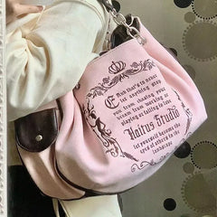 Futurecen  Y2K Pink Vintage Gothic Women Tote Bag Aesthetic Large Capacity Embroidery Letters Retro Shopping Travel Chain Shoulder Bag