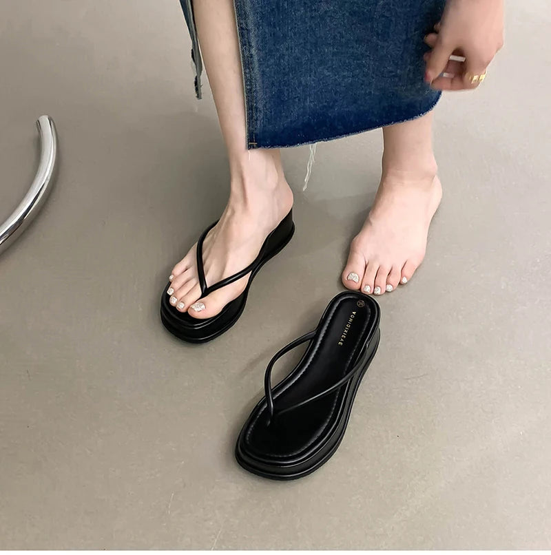 Futurecen 2024 New Wedges Women Slippers Fashion Slip On Open Toe Ladies Elegant Platform High Heel Non Slip Beach Slides Flip Flop