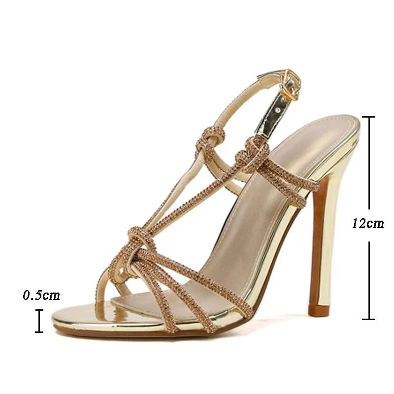 Futurecen  Sexy Crystal Buckle Strap Sandals Women Summer Party Wedding Banquet Fashion Open Toe Club Stripper Heels Shoes