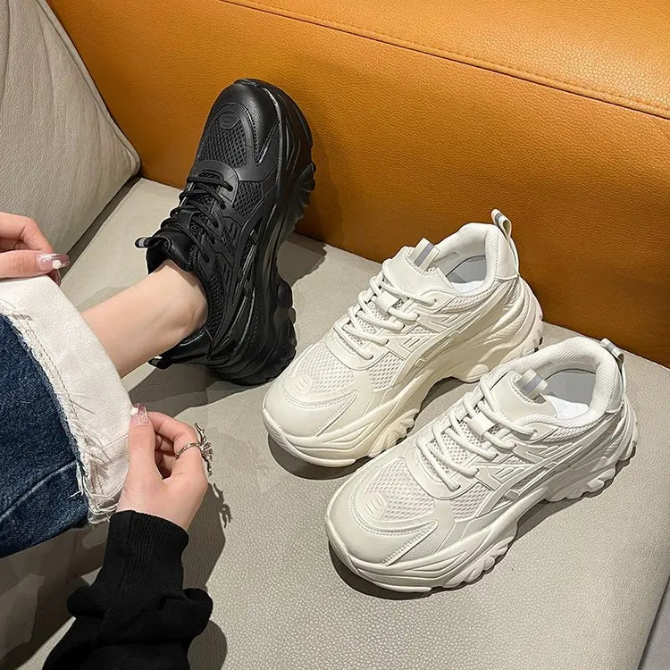 Futurecen New Black Dad Chunky Sneakers Casual Vulcanized Shoes Woman High Platform Sneakers Lace Up White Sneakers Women