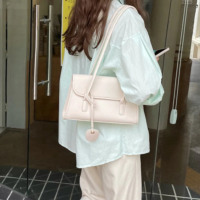 Futurecen  -  Yellow Shoulder Underarm Bag Women Spring/Summer New Fashionable French Texture PU Shoulder Bag  Elegant pendants Handbag