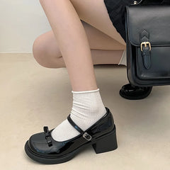 Futurecen Vintage High Heel Mary Jane Shoes for Women  New Summer Bow Brown Round Head English Style Small Leather Shoes