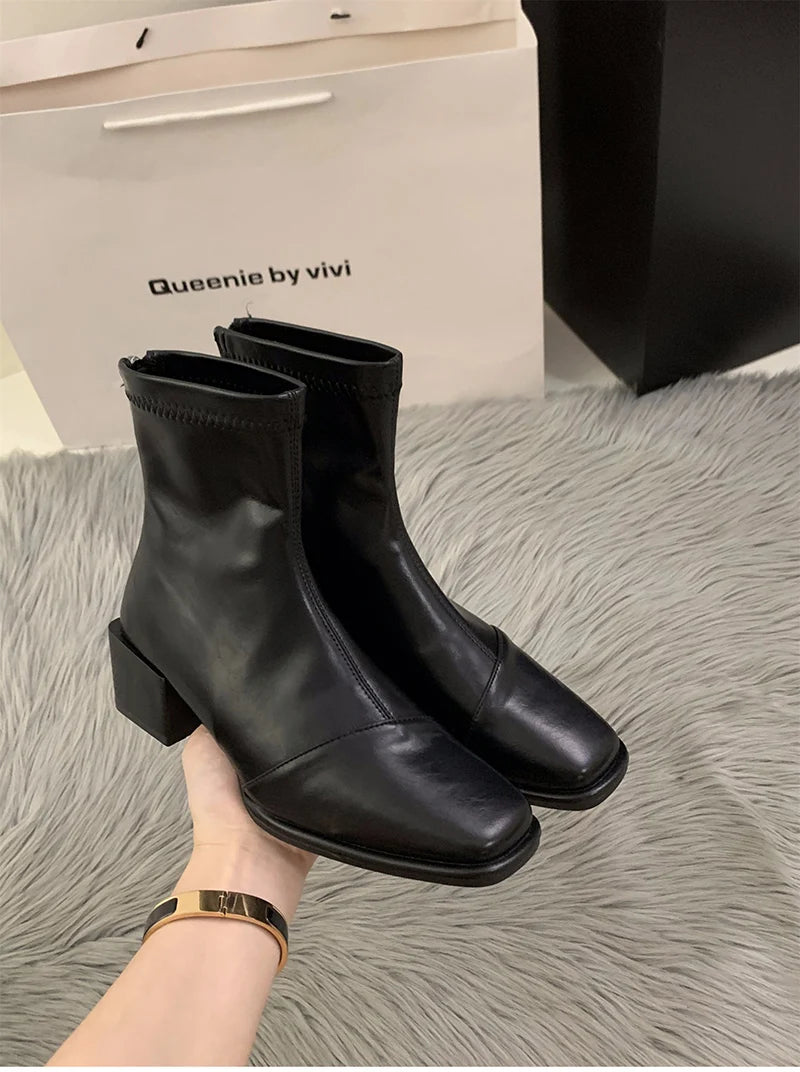 Futurecen Spring Autumn Women Ankle Boots Fashion Soft Leather Ladies Low Heel Short Booties Elegant Back Zippers Women's Footwear