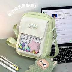 Futurecen  -  Kawaii Mini Bag Female Casual Patchwork Canvas Transparent Badge Show Crossbody Shoulder Bags Harajuku Daily Bolso Mujer