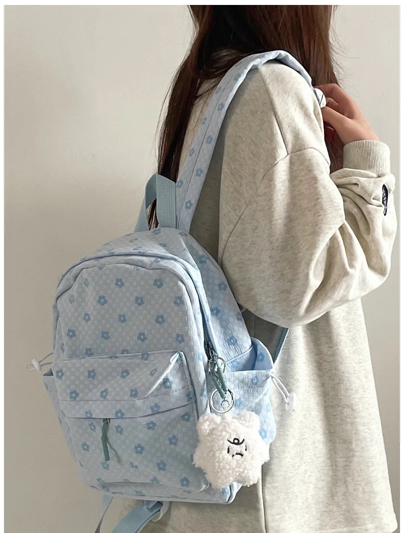 Futurecen Mini Japanese Sweet Floral Print Backpack Casual Y2k Aesthetic Preppy Schoolbags Women Kawaii All Match Backpacks for Students