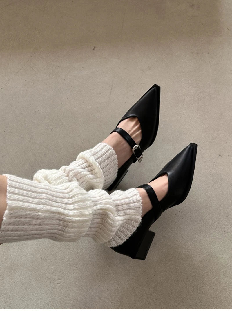 Futurecen Mary Jane Shoes 2024 New Summer Pointed Toe Low Heel Women Shallow Single Pumps Women Fashion Buckle Shoes