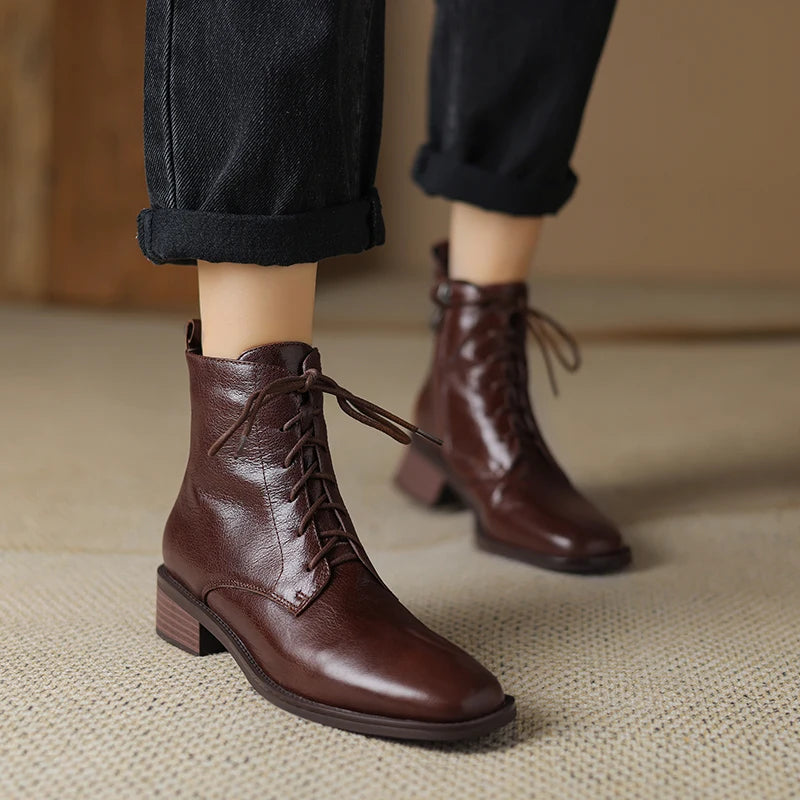 New Autumn Ankle Boots Winter Genuine Leather Women Boots Chelsea Boots Women Shoes Real Leather Shoes Retro Platform Boots