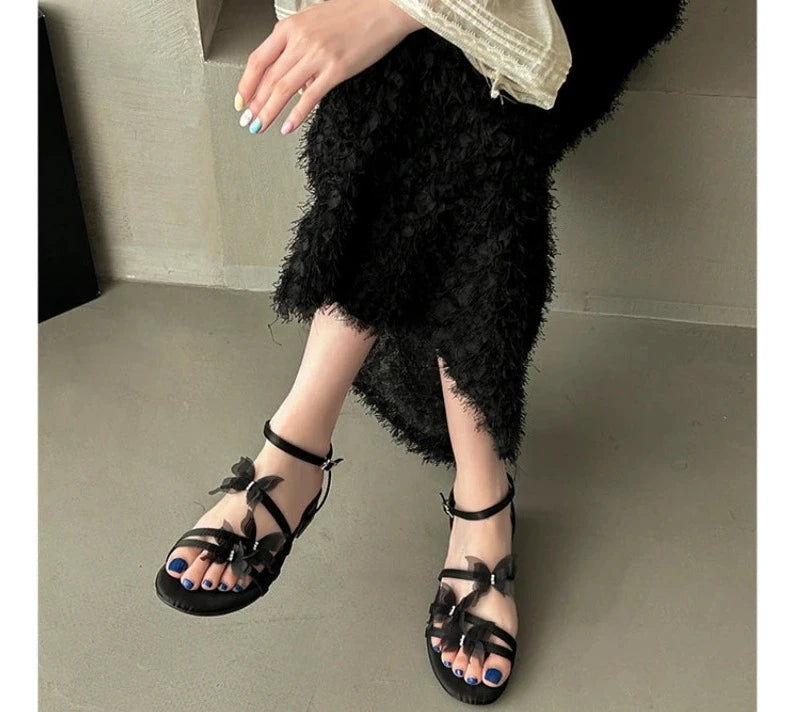 Futurecen Luxury Designer Summer Flats Woman Sandals Fashion Elegant Butterfly-knot Shoes Ladies Outdoor Party Dress Sandalias