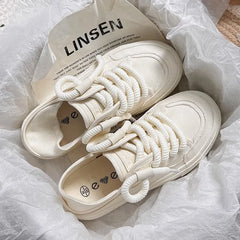 Futurecen  -  Women Platform Canvas Shoes Women White Chunky Sneakers for Youth Girls Outdoor Trainers Female Ladies Thick Sole Footwear