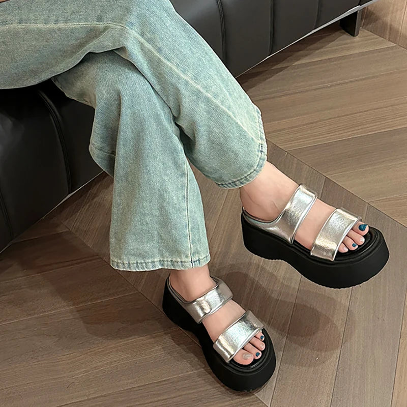 Futurecen Designer Summer Chunky Women Slipper Fashion Open Toe Slip On Ladies Elegant Platform Flats Slides Soft Flat Beach Sandal Shoes