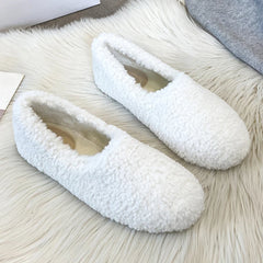 Futurecen  -  Plus Size 34-43 White Lambswool Loafers Woman Winter Cotton Shoes Warm Plush Mocasines Mujer Ladies Daily Sheep Fur Flats