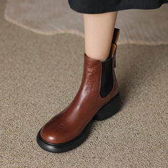 Futurecen NEW Autumn/Winter Women Boots Genuine Leather Shoes for Women Round Toe Chunky Heel Boots Slip-on Platform Boots