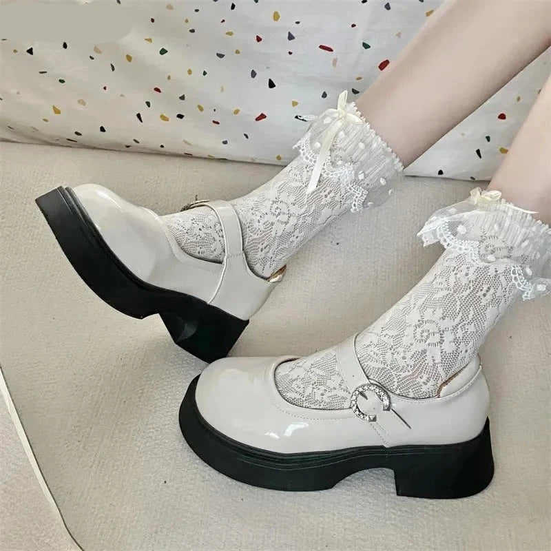 Futurecen Black Retro British Style Small Leather Shoes Women Super High Heels Loafers Woman College Jk Uniform Shoes Mary Janes Shoes