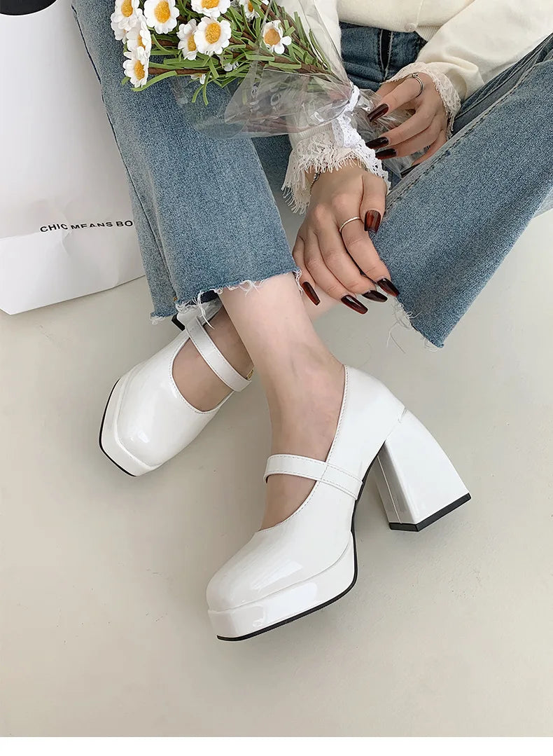 Futurecen Thick-heeled High-heeled Women's Spring and Autumn New Style Short Shallow Square Head French Shoes Women Shoes