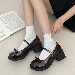 Futurecen Vintage Ankle Buckle Mary Jane Shoes Women Patent Leather Thick Heels Pumps Woman Japanese Style Platform Uniform Lolita Shoes