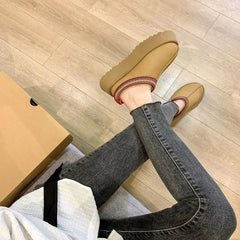 Futurecen  -  Snow Boots for Women Winter New Cashmere Warm Platform Without Heel-covered Hair Half Slipper Cotton Shoes for Women Q426