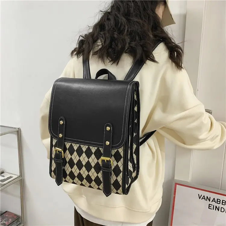 Futurecen  Preppy Style Plaid Backpack Women Harajuku Vintage Rhombic Lattice Jk Brown Backpacks Ladies Retro School Bag Aesthetic