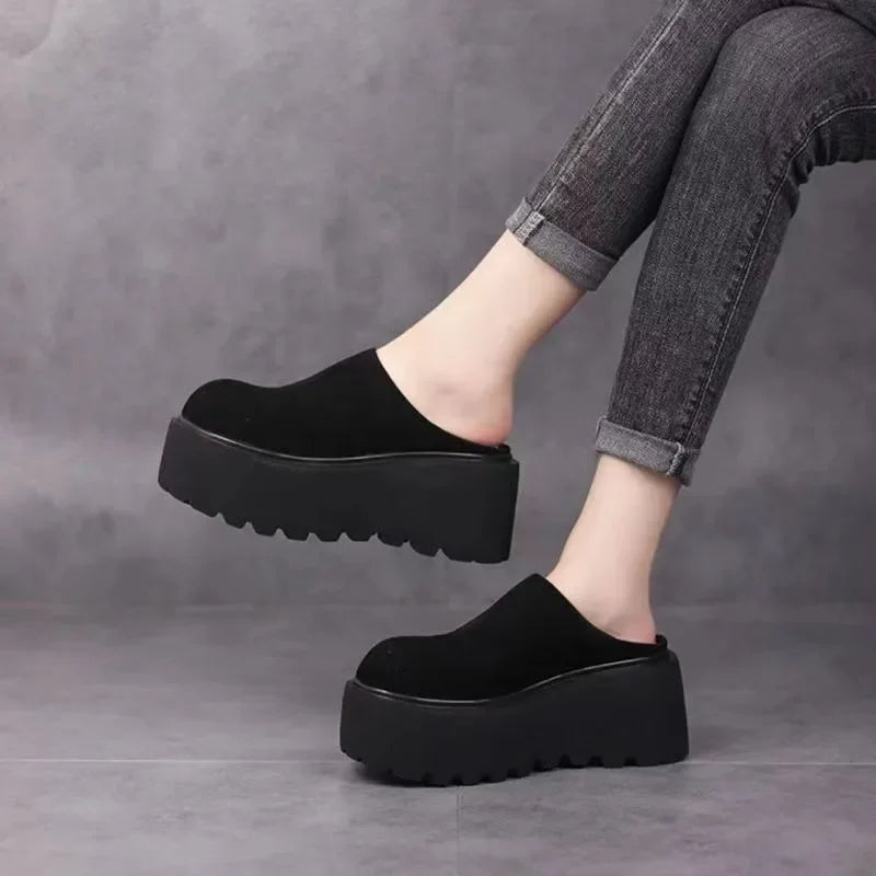 Futurecen  -  Winter Platform Flats Women Warm Fur Mules Slippers Fashion Slip on Slides Comfort Casual Home Female Cotton Shoes