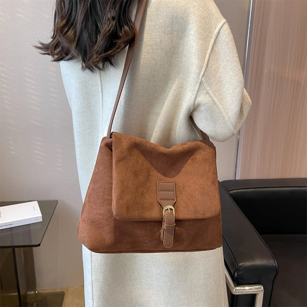 Futurecen  Retro Crossbody Bags For Women Flap Shape Messenger Bag Soft Leather Pure Color Shoulder Shopper Totes 2024 New In Handbag