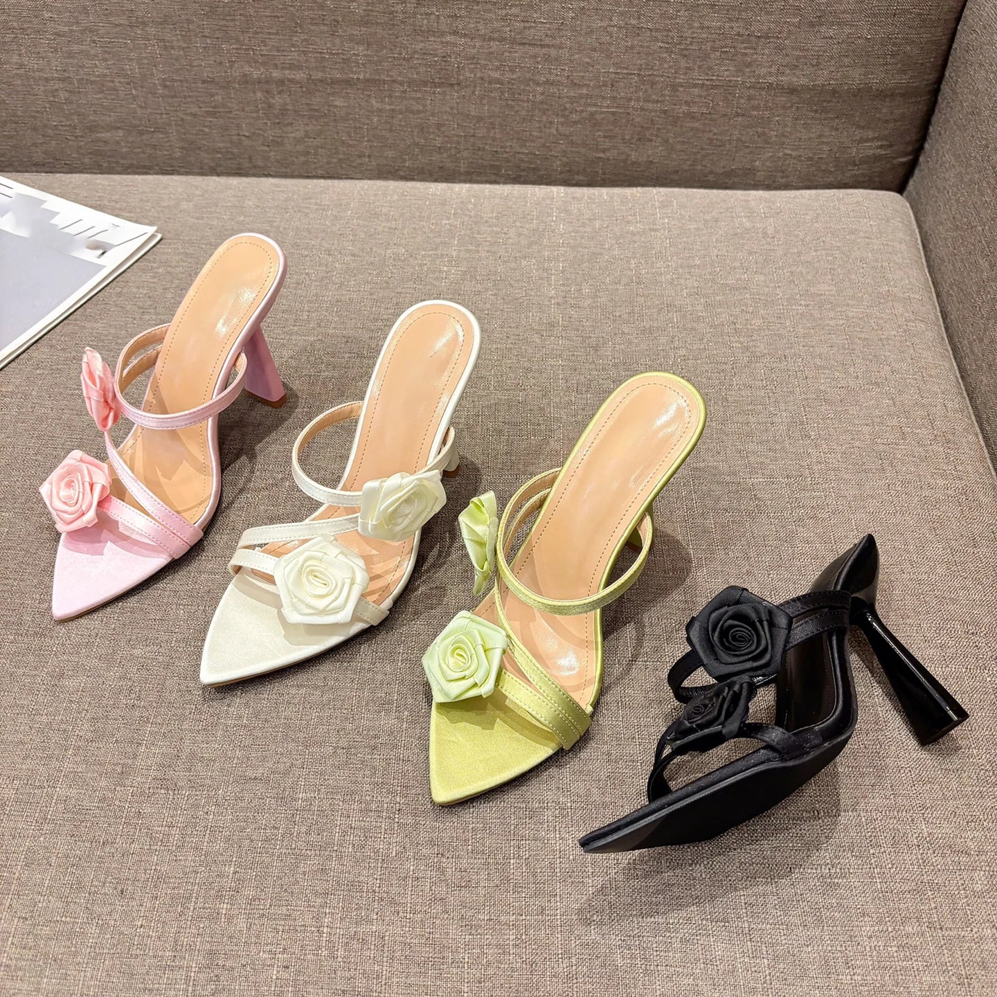 Futurecen 2024 Summer New Fashion Pointed Flower Sexy Sandals Stiletto High Heels Sexy Runway Slippers Women Elegant Banquet Shoes