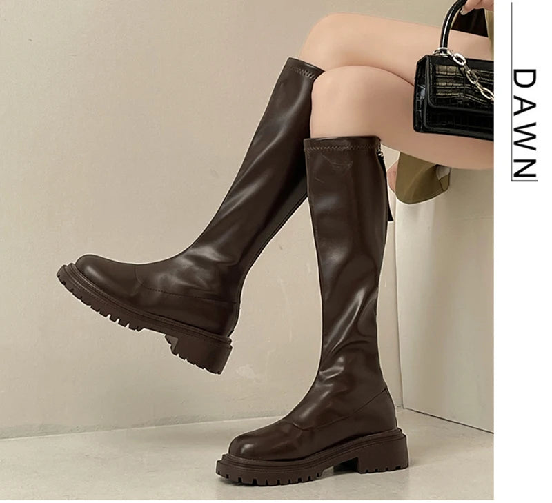 Futurecen Thigh High Women Boots Fashion Soft Leather Knee High Boots 2024 Female Square Heel Autumn Winter Girl's Boots Shoes