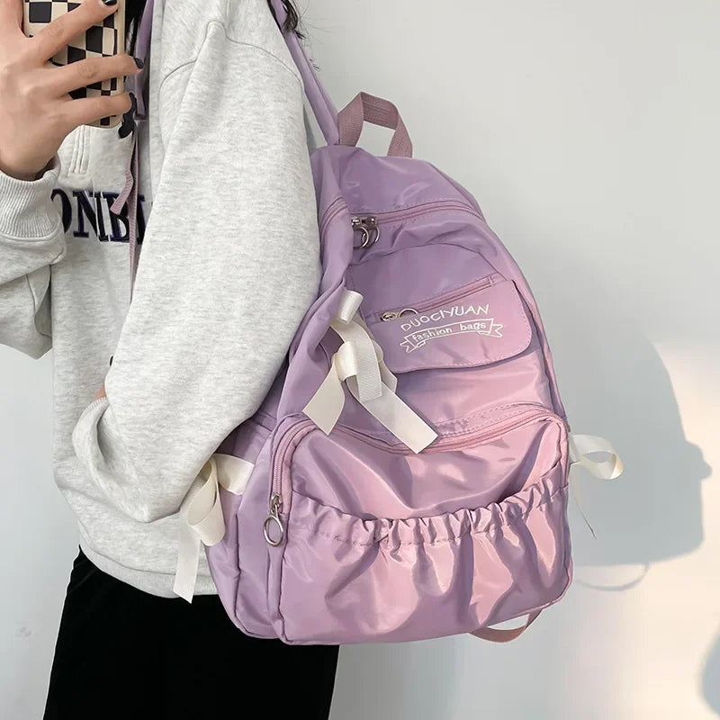 Futurecen  - fancy bags Women Bow White Backpacks Fashion School Bag for Teenager Girls Canvas Book Bagpack New High-school Nylon Letter Backapck