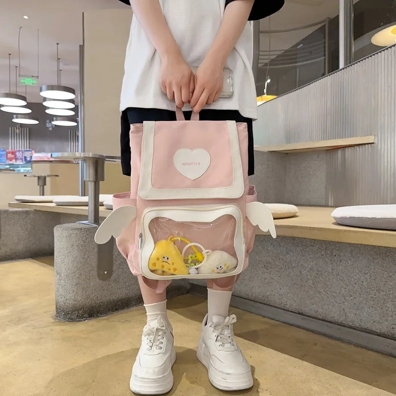 Futurecen  -  Backpacks for Girls Japanese Sweet Cute Canvas School Bag Transparent High-capacity Preppy Style Doll Bag Сумка Bolsa