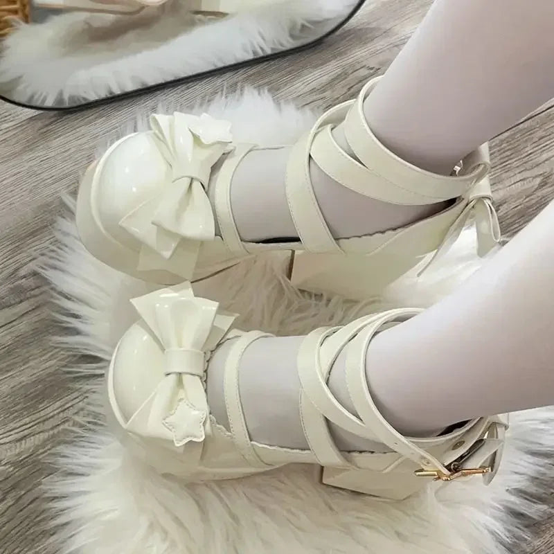 Futurecen 2024 New Sweet Vintage Mary Janes Shoes Women Star Buckle Lolita Kawaii Platform Shoes Female Bow-knot Cute Designer Shoes