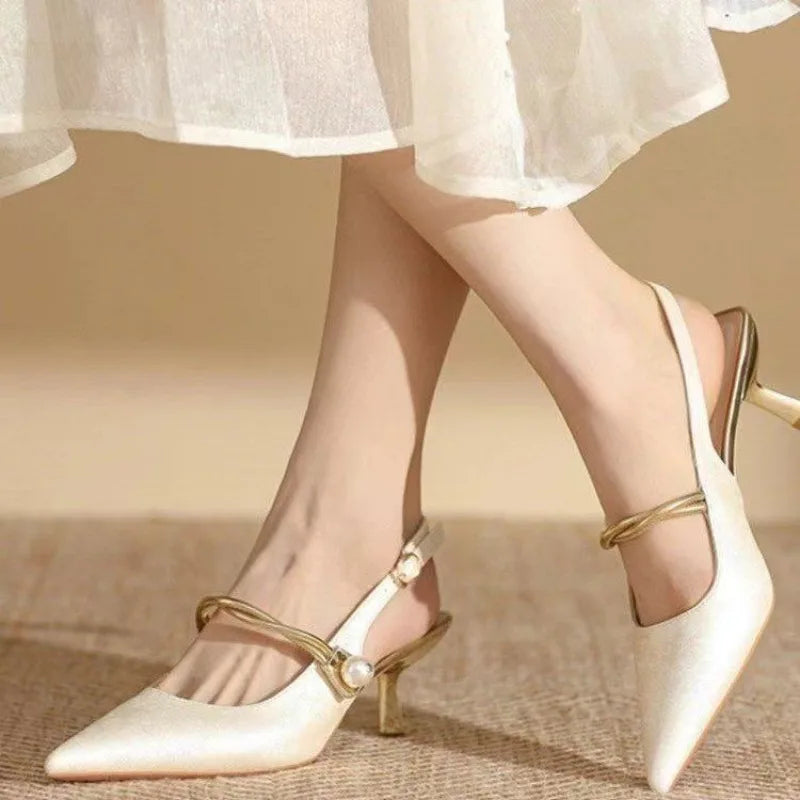 Futurecen  -  New Summer Fashion Pointed Toe Pearl Shoes Women Sexy Women Sandals High Heels Banquet Women Shoes